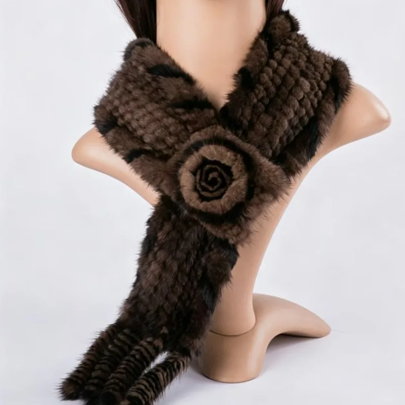 Luxurious Real Mink Fur Scarf For Women Keep Thickened Fur Scarf Fashion Knitted 100% Natural Fur Scarf For Outdoor Cold Weather
