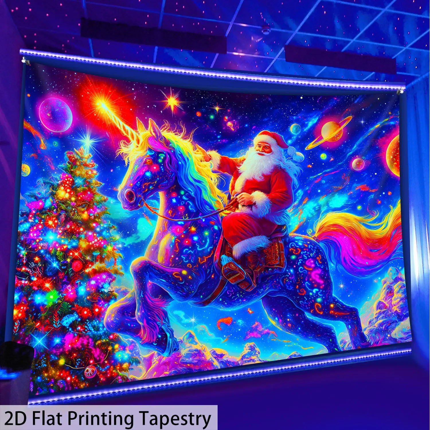 VIKAMA Christmas Unicorn Starry Sky Tapestry Children's Room Decor Christmas Party Fantasy Theme Room Decor