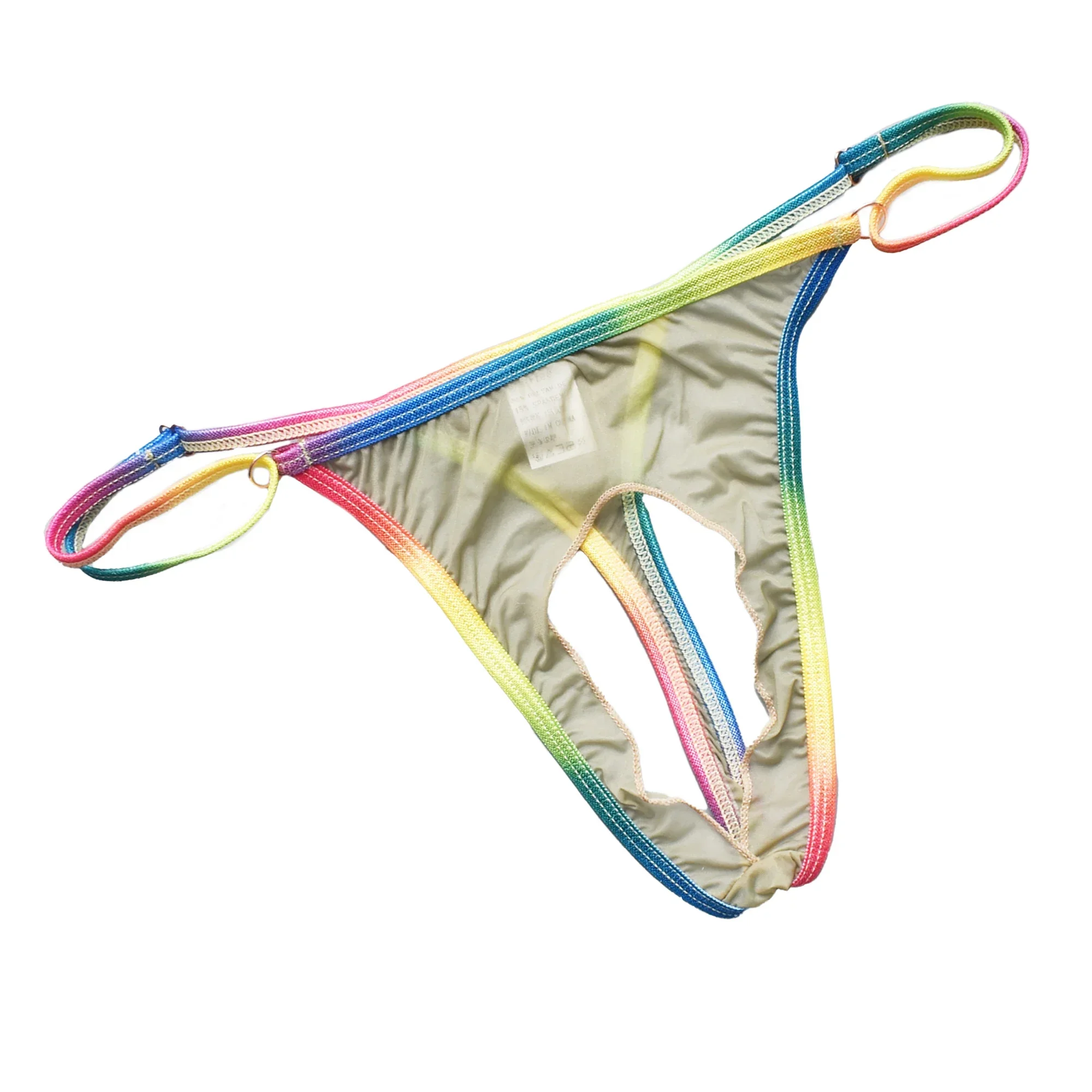 

Men Sexy Front Open Hole Thongs Transparent Low Rise Adjustable G-strings Erotic Gay Ice Silk T-back Underwear Breathable Briefs