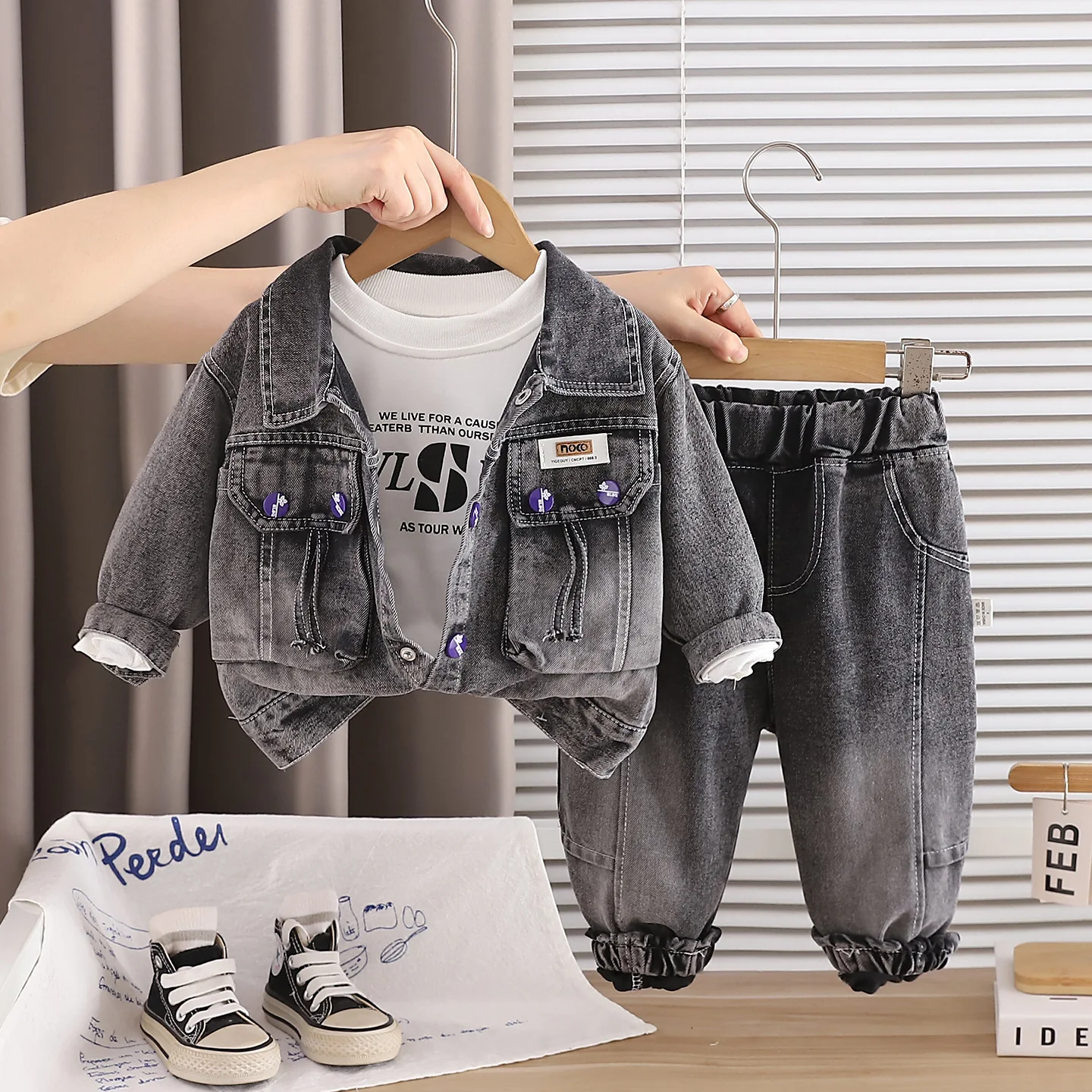 Fall Baby Boy Boutique Clothing Toddler Outfits for Boys Fashion Casual Denim Coat + White T-shirt + Pants 3 Piece Set Kids Suit