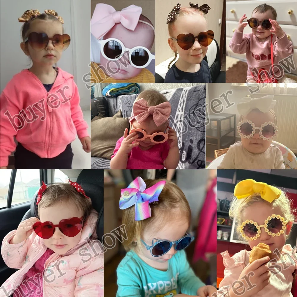 2Pcs Kids Sunglasses Headband Set Baby Unglasses Elastic Nylon Headband Bohemia Beach Seaside Sun Glasses Kids Bow Headwear