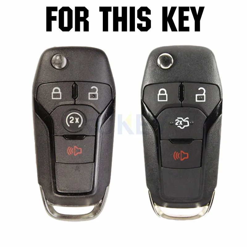 For Ford F-150 F-250 F-350 Fusion Fiesta Mustang Explorer Skin Shell Pocket 4 Button Silicone Car Remote Key Fob Cover Case