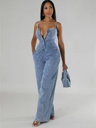 Streetwear Strapless Wide Leg Jeans Jumpsuits Summer Clothes Women Sleeveless Denim Rompers Playsuits One Pieces Overalls Outfit
