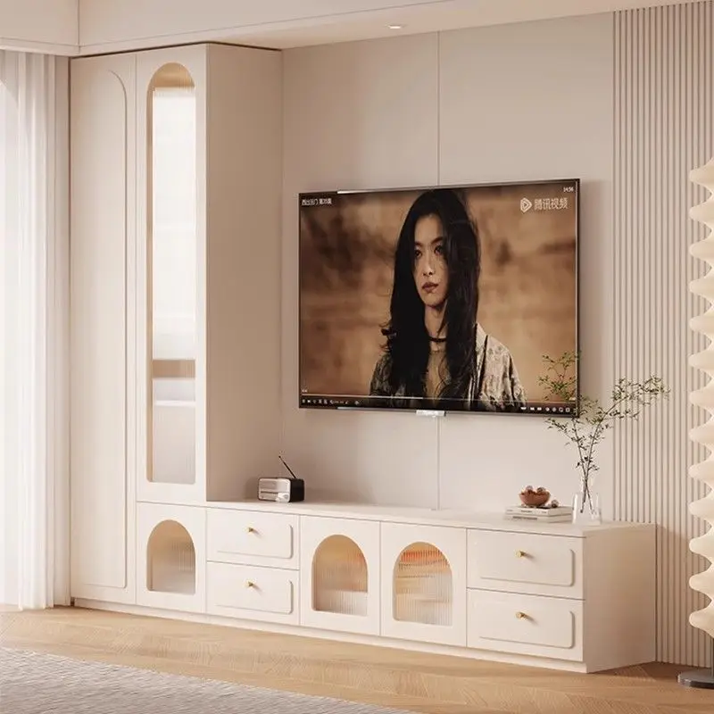 Solid wood TV cabinet integrated combination simple living room home storage locker floor TV background wall cabinet
