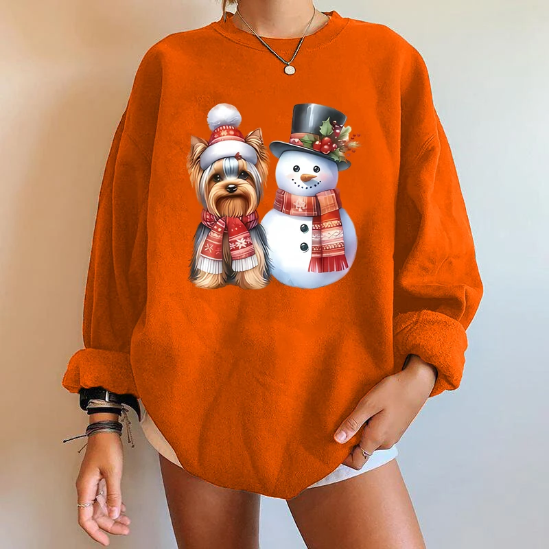 Christmas fashion snowman dog pattern y2k trendy printed sweatshirt round neck casual sweatshirt autumn spring women\'s clothing