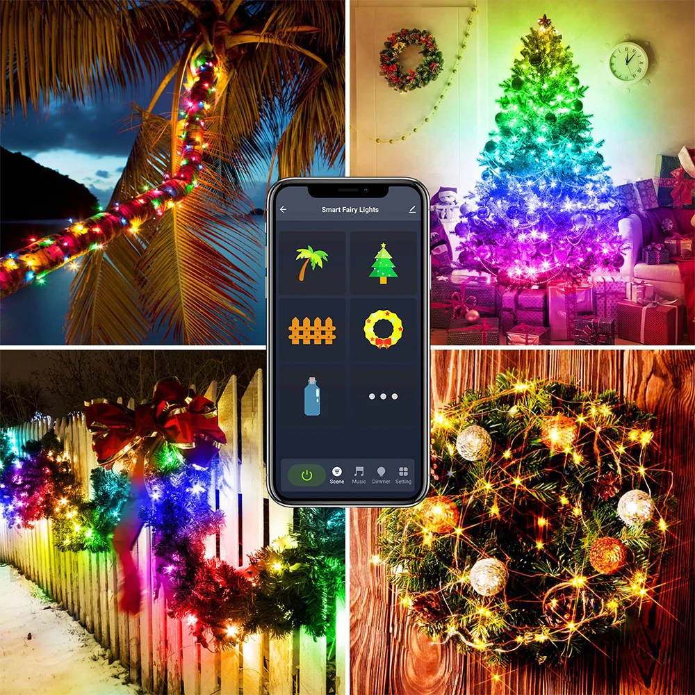 5M10M Remote Control WFI Light StringS Colorful Outdoor Festival Party Wedding Luminous Leather Line IP68 RGB Music  Lamp String