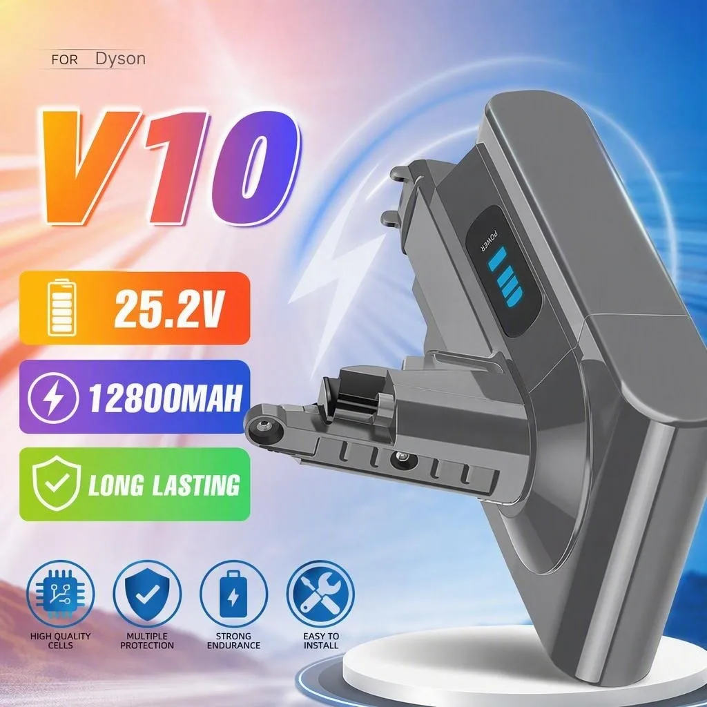 Batteria di ricambio V10 agli ioni di litio 25,2V 12800mA per aspirapolvere Dyson V10 RH-10 SV12, pacco batteria 7-CELL(206340) SV14 7INR21/70