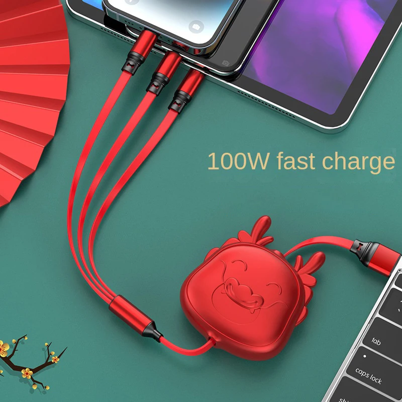 كابل USB قابل للسحب للشحن السريع والبيانات ، كابل صغير من النوع C ، مناسب للآيفون ، أندرويد ، شاوميو ، ووي ، ووي وي ، و 3 في 1