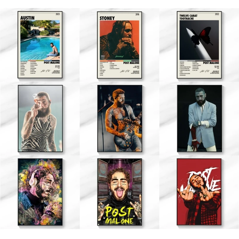 Post Malone Canvas Poster Music Album Cover Hip Hop Rap Singer Bar Decoration Bedroom Study Hanging Painting