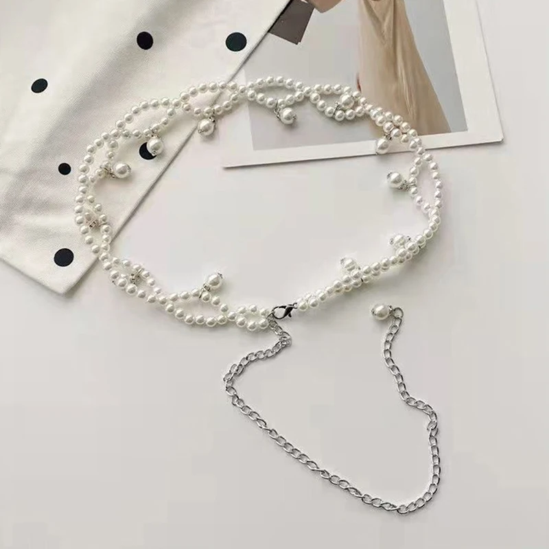 Literary Temperament Elegant Pearl Belt Waist Belt Female Girls Dress Crystal Strap Pearl Wedding Chain Belts Girl Accessories