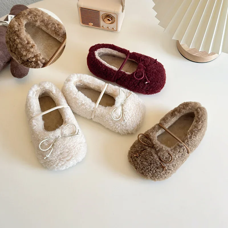 2024 Children Plush Shoes for Girls Winter New Fashion Korean Style Soft Bottom Anti-slippery Versatile Chic Keep Warm Shoes