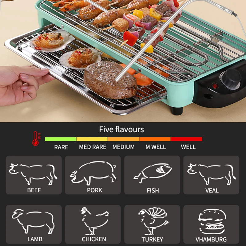 Kitchen Touch Screen Thermometer Digital Meat Waterproof Oven Cooking BBQ Temperature Meter Timer Mode with Double Probes