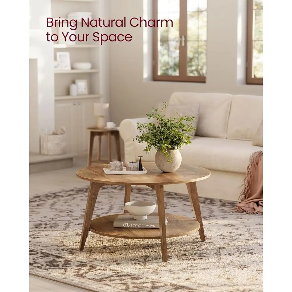 مجموعة MAEZO - طاولة قهوة مستديرة، طاولة مركزية من طبقتين مع مساحة تخزين، أرجل مدببة، انتقالات منحنية، 31.5 ضياء. × 17.7 ساعة في