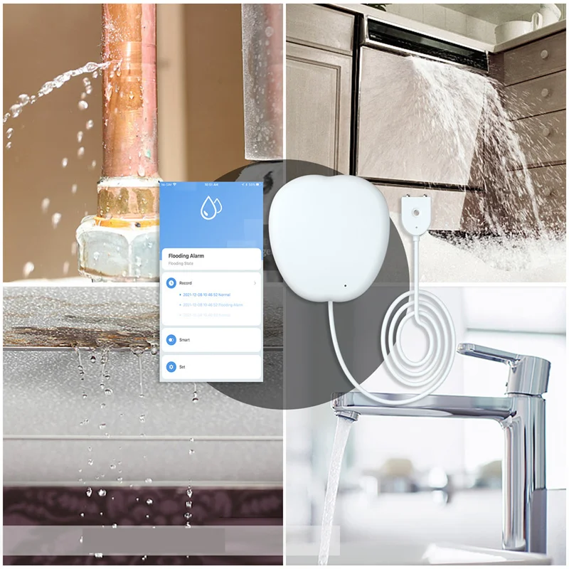Tuya Intelligent Wifi Water Leakage Sensor Household Overflow Level Sensing Detector Smart Water Immersion Buzzer Leak Alarm