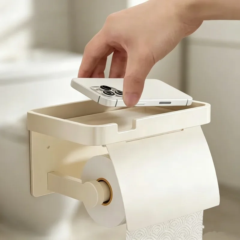 Household Bathroom Tissue Storage Box No Punch Wall Mounted Design Roll Paper Organizer Rack Indoor Space Saving Paper Holder