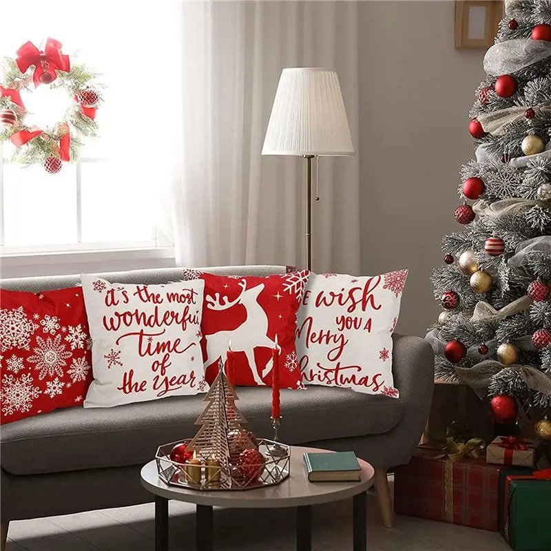 SEWS-Christmas Pillow Covers 18X18 Set Of 12 Christmas Decorations Farmhouse Throw Pillowcase Cushion Case For Home Decor
