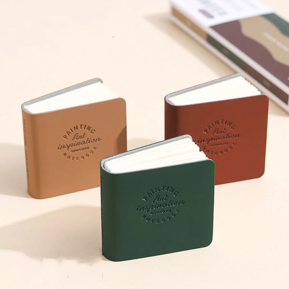 3Pcs Mini Paintbook Portable PU Cover Pocket Drawing Picture Book 5*5cm Square Simple Cute Compact Hand Ledger Notebook