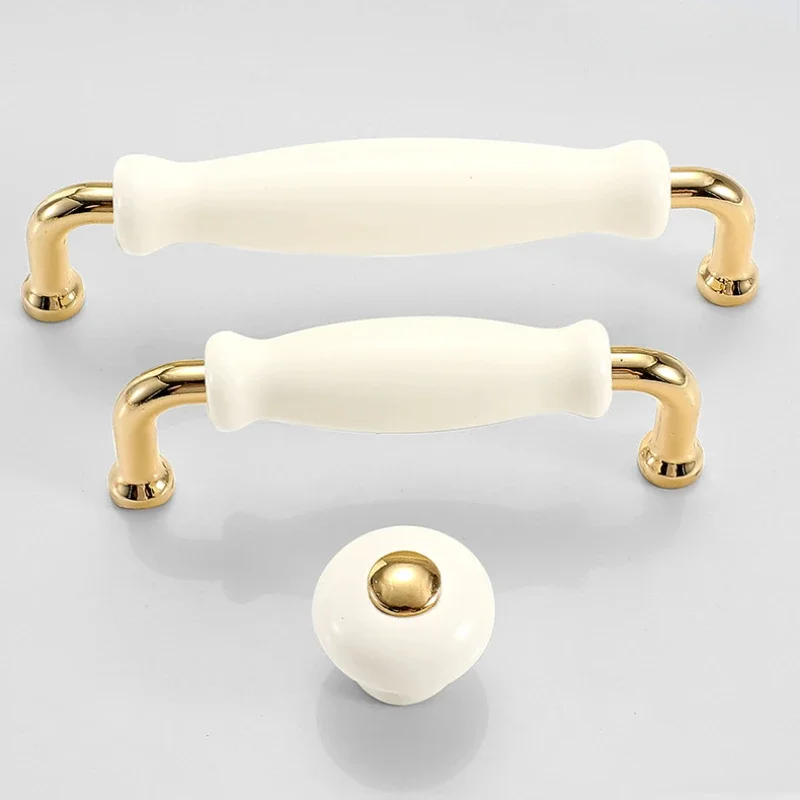 Creamic Door Handles Cabinet Handle Gold White Zinc Alloy  Drawer Pulls Kitchen Furniture Handle Furniture Hardware