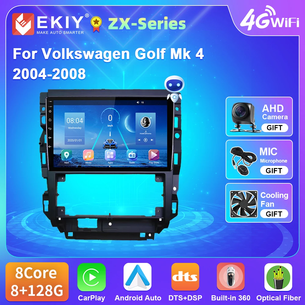 

Автомагнитола EKIY для Volkswagen Golf Mk 4 2004-2008 Carplay Android 10 2 Din DVD-навигация Мультимедиа Аудио Видео 4G WIFI