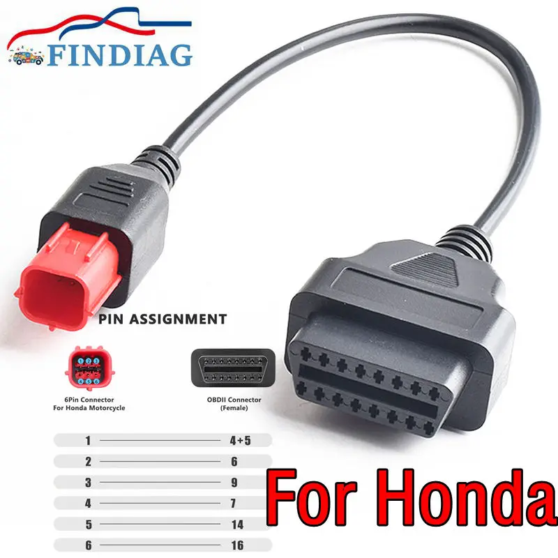 

Удлинительный кабель для HONDA, 6-контактный разъем OBD2, удлинительный кабель для мотоцикла, диагностический инструмент, провода двигателя, кабель OBD