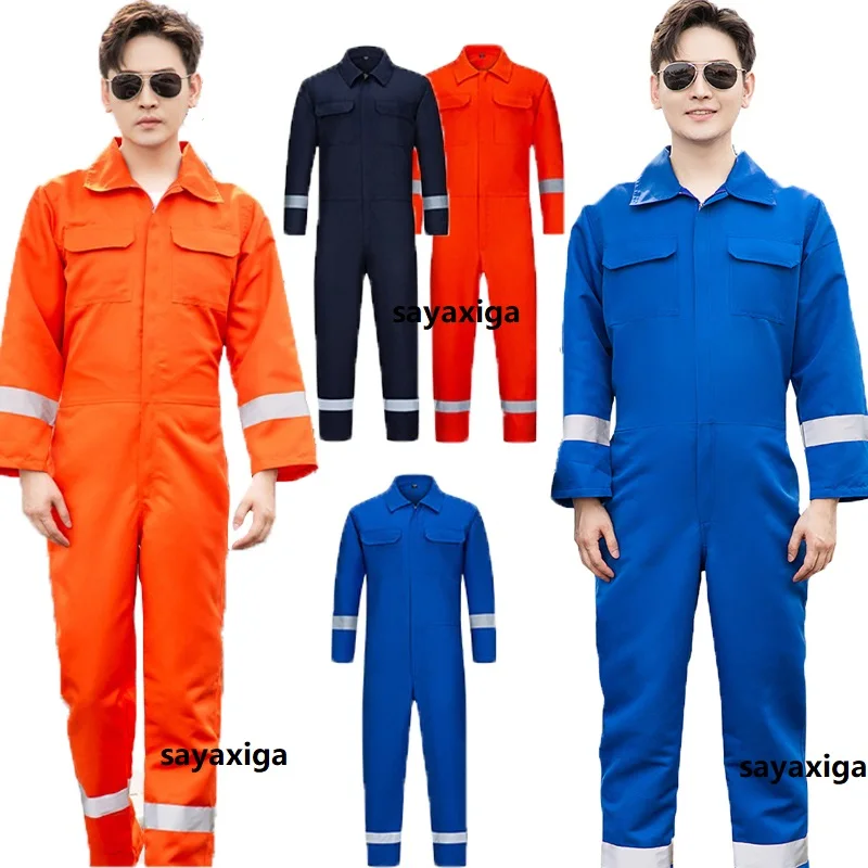 Hi Vis Safety Work Clothing Reflective Stripes Worker Overall Factory Uniform Workshop Mechanical Repairman Overall Working Suit