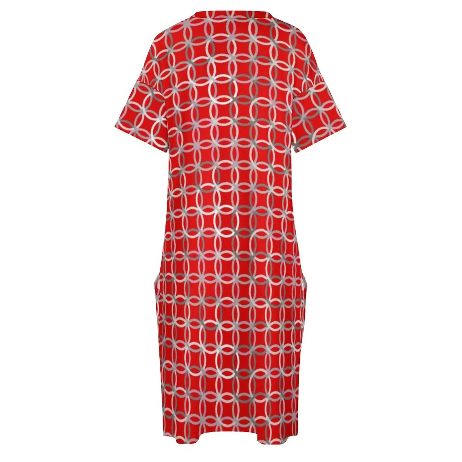 Rot Moderne Kreise Casual Kleid Sommer Mid-Century Kawaii Kleider Weibliche Kurzarm Gedruckt Street Wear Kleid Plus Größe 5XL