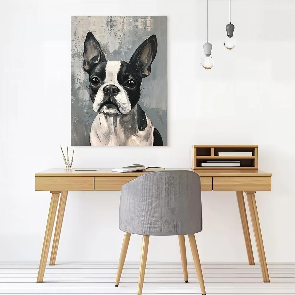 Boston Terrier Painting Canvas Wall Art Poster Personalized Photo Printing Perfect Gift for Gamer Decoration Bedroom Decor Room