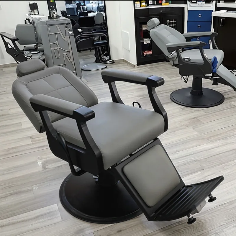 New Design Barbershop Furniture Black Round Base Shaving Salon Chair Modern Swivel Heavy Duty Barber Styling Chair