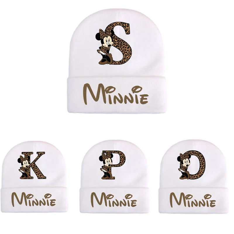 Disney Minnie Mouse A-Z Bonés de malha infantil, Gorros quentes, chapéu anime dos desenhos animados, outono, inverno, presente de aniversário