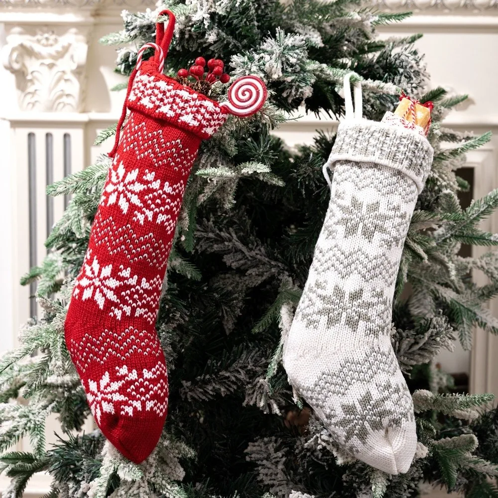 

New 48CM Snowflake Knitted Christmas Socks Large Size Hanging Gift Bag Christmas Stockings Christmas Decor