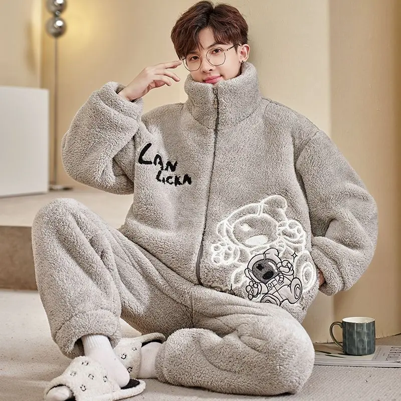 Can Be Worn Outside Lounge Autumn and Winter Pajamas Set Fashion New Boys Coral Fleece Thickened Fleece Soft Cold and Windproof