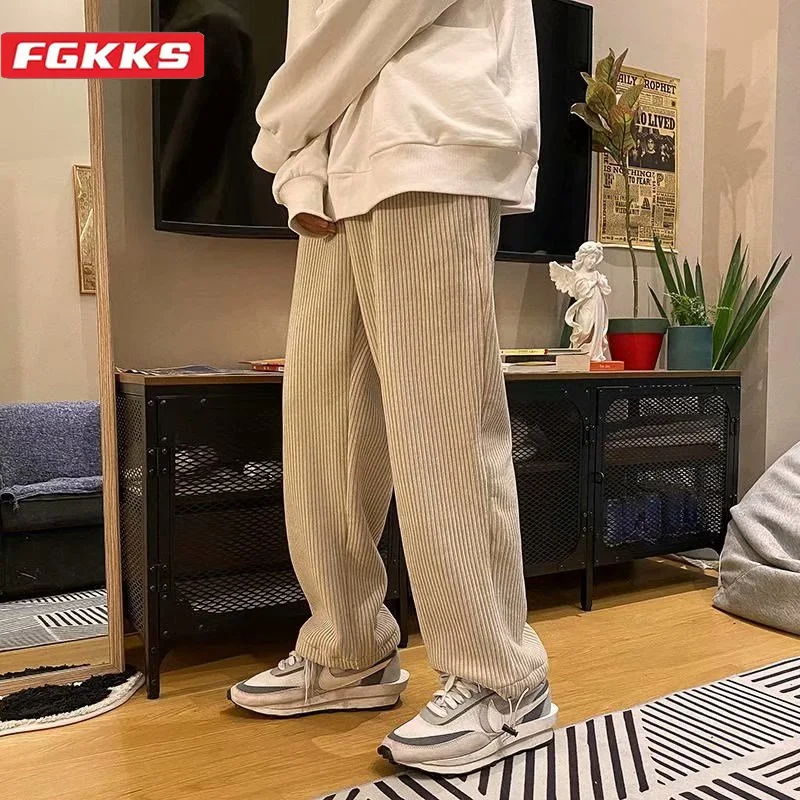 

Мужские повседневные уличные брюки FGKKS, облегающие штаны из овечьей шерсти, уличная одежда высокого качества, 2024