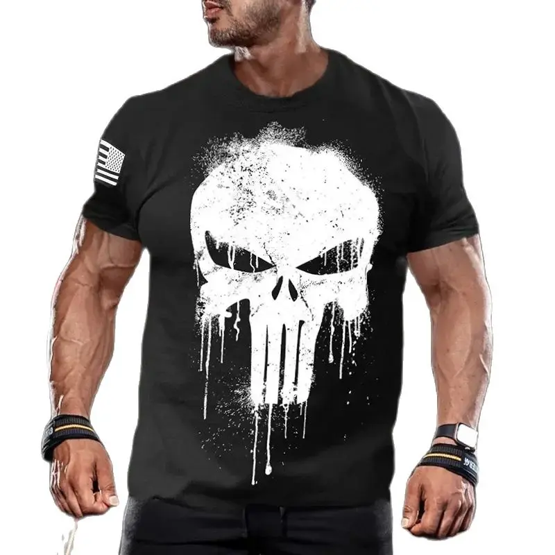 Men's T shirt for men 3D Print Military Patriotic Skull Dropped Oversized T Shirt Short-Sleeved Sportswear Men Fitness Clothing