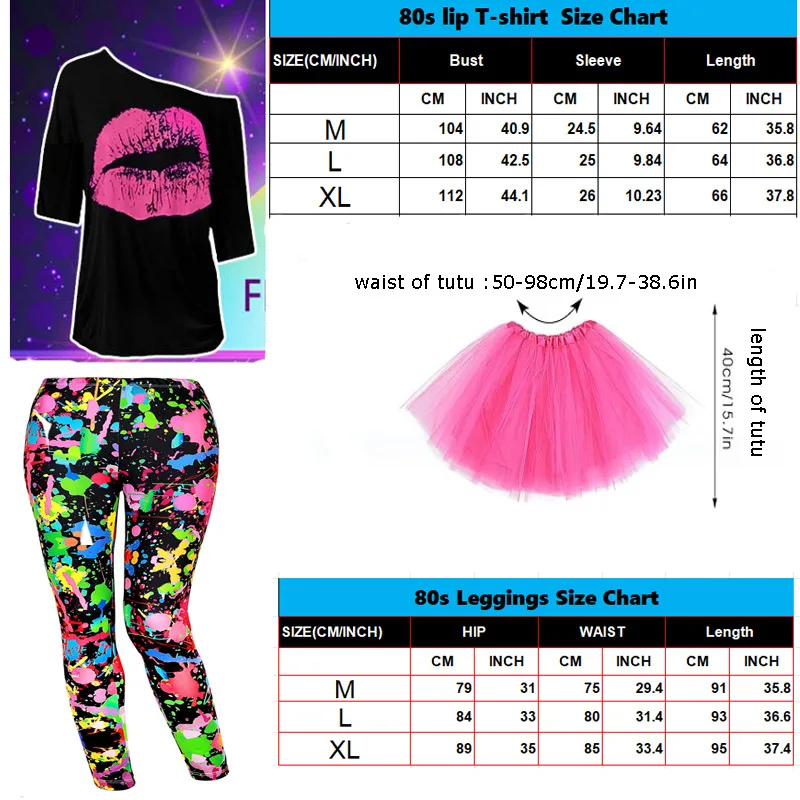 80s Drop Shoulder T-shirt Party Performance Tutu Skirt Accessory Set