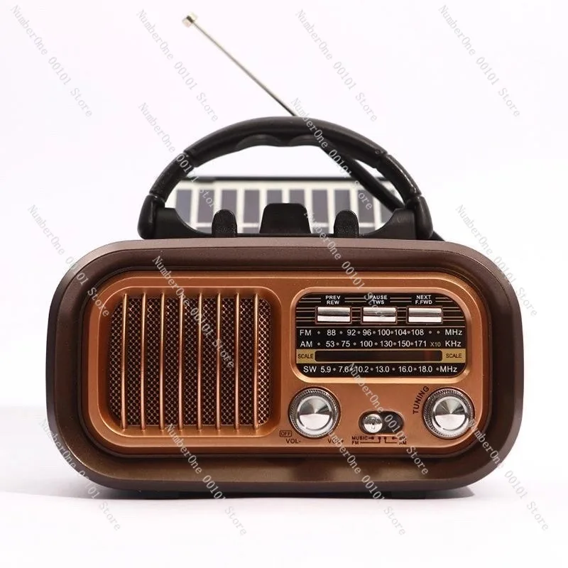 Retro Solar Multi-Functional Radio,Bluetooth Speaker with USB Playback,Portable Three-Band FM/AM Card Radio for Outdoor Use