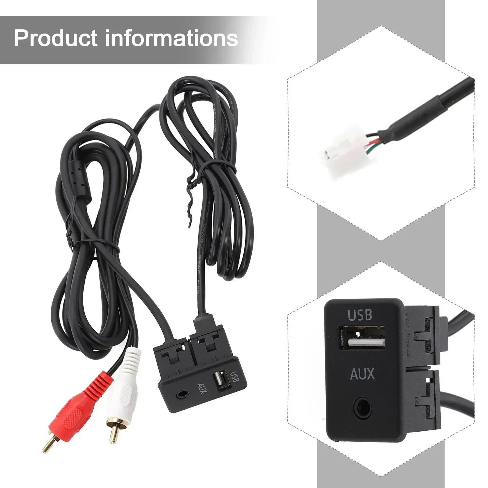 Adattatore per cavo di interfaccia per pannello interruttori AUX da 4 pin USB + 3,5 mm per montaggio a incasso per cruscotto dell\'auto ampiamente