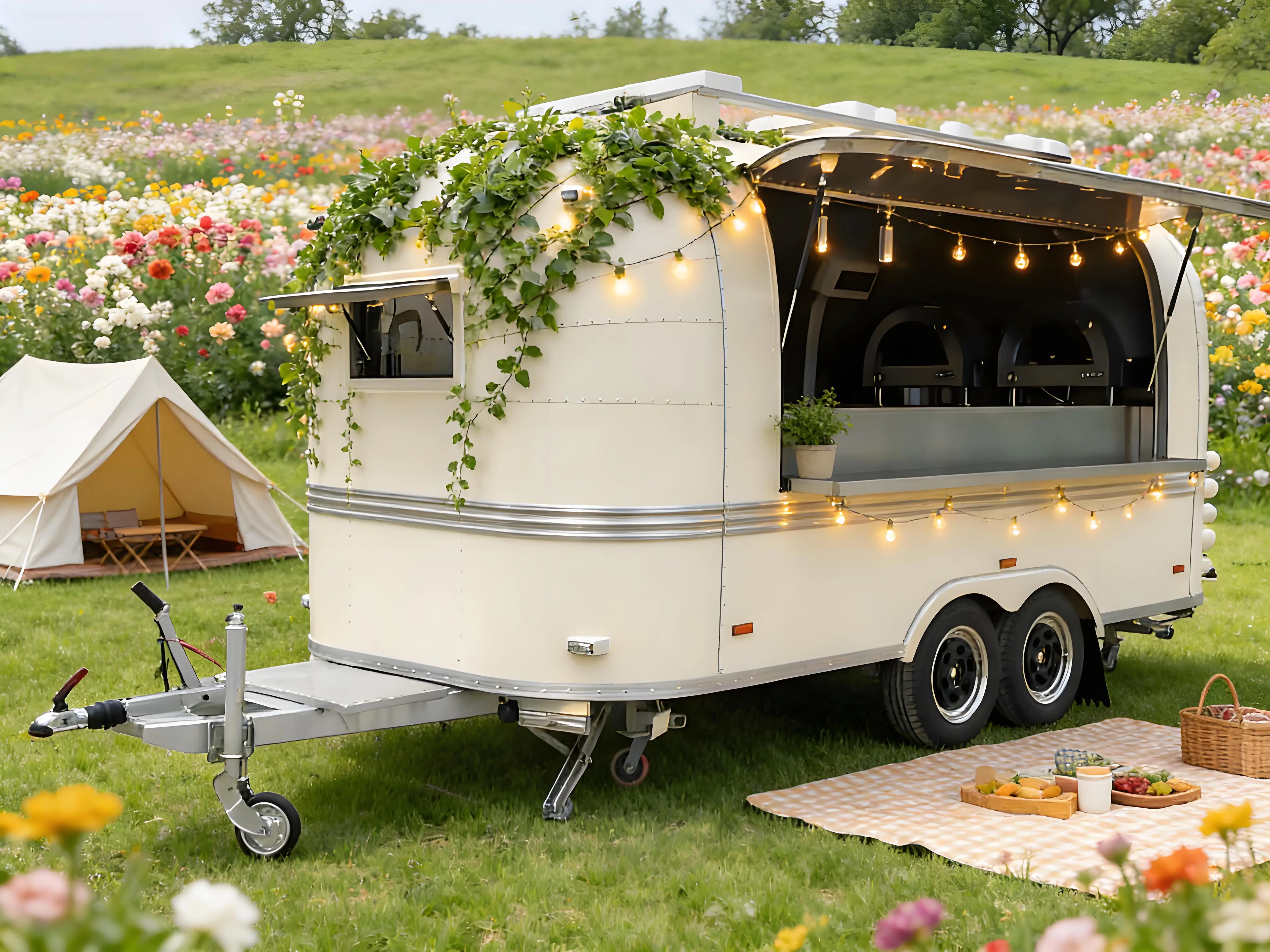 Craft Cocktail Towable Food Trailer Built-In Ice Maker Glass Washer Speed Rail Setup for Mixologists Bartenders Candy