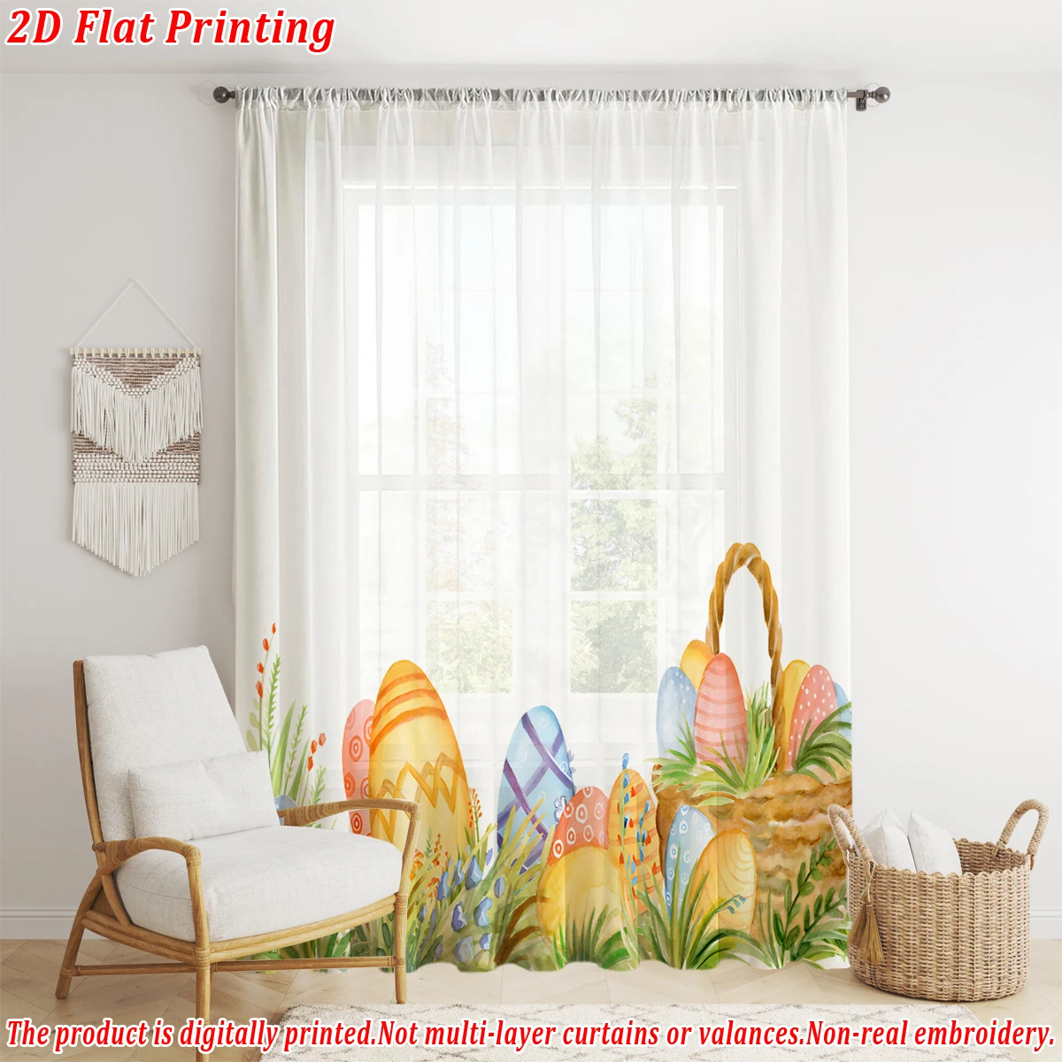 Tenda trasparente con stampa piatta di fiori gialli, tessuto leggero, per la decorazione di porte e finestre di casa, camera da letto del soggiorno