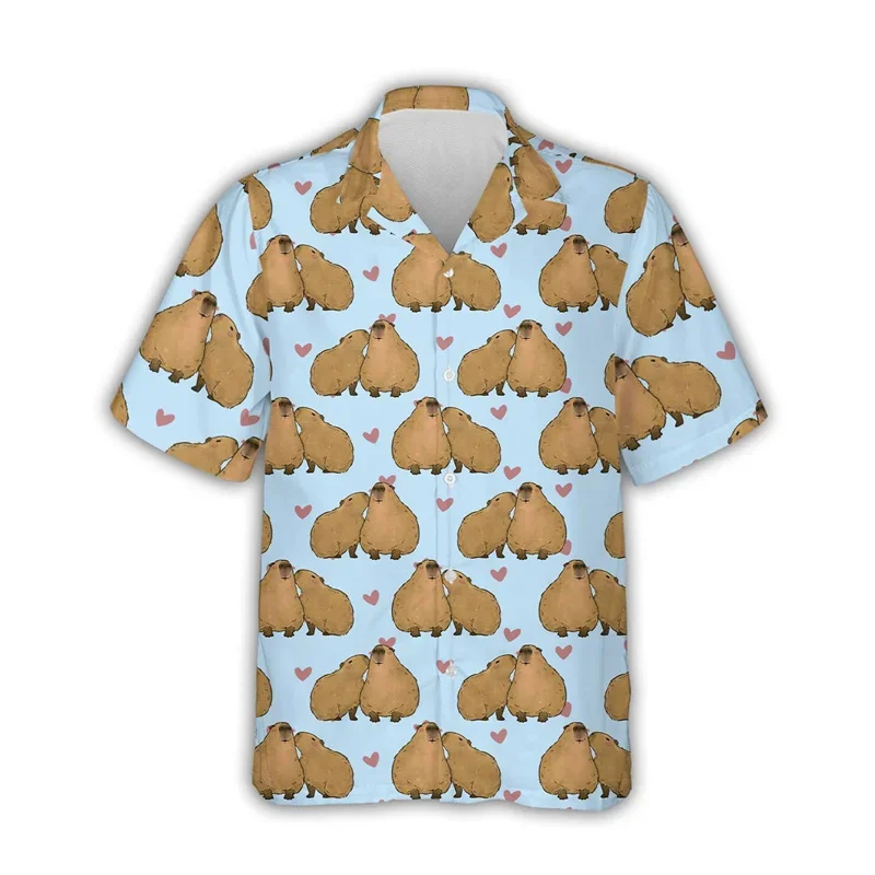 Hawaiian 3D Cute Animal Capybara Printing Shirts Summer Hydrochoerus Graphic Short Sleeves Shirts Men Funny Clothing Shirts