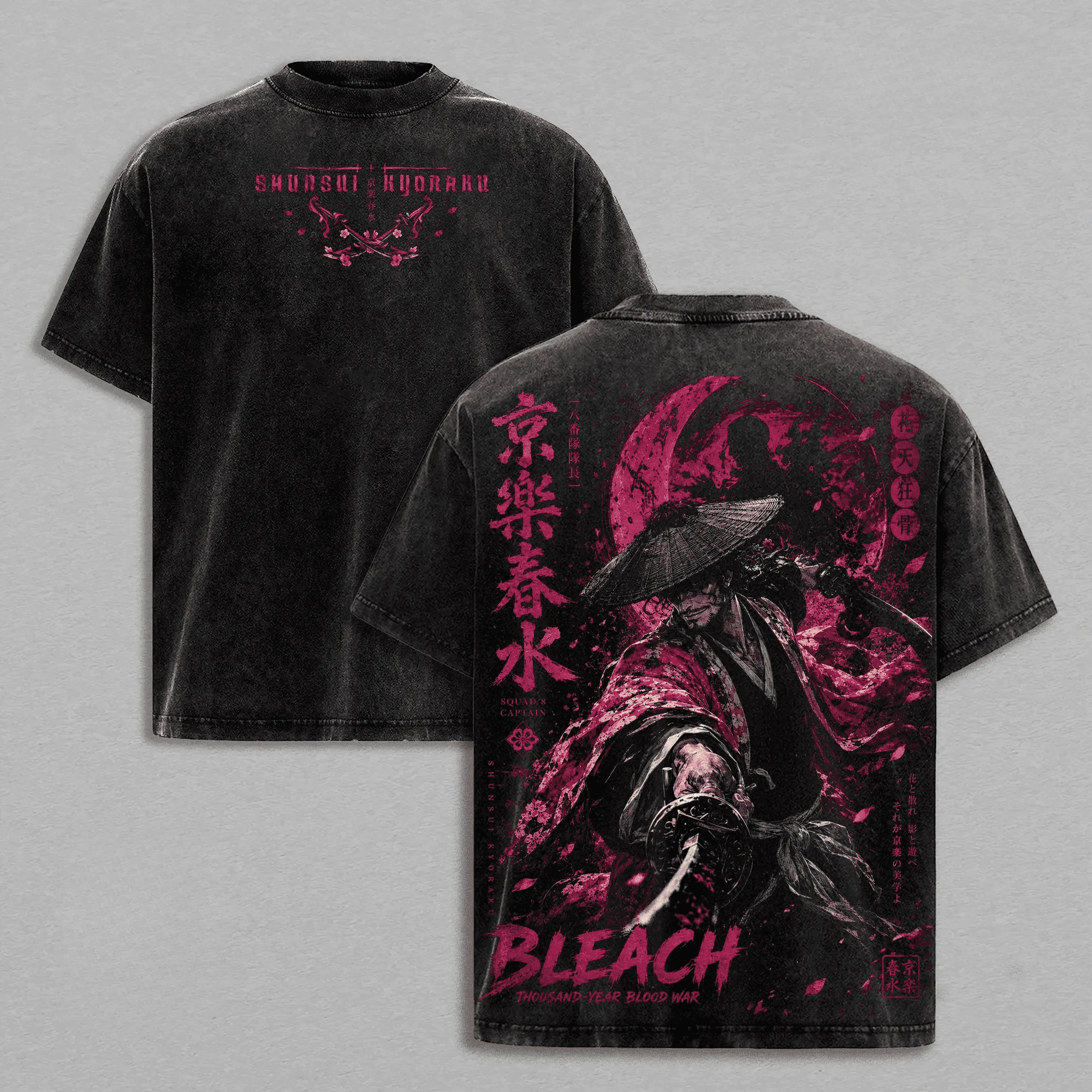 Anime BLEACH Kyoraku Shunsui T-shirt Harajuku Vintage Washed T Shirt Summer Short Sleeve O-Neck Cotton Tees Clothes Men Clothing view 3