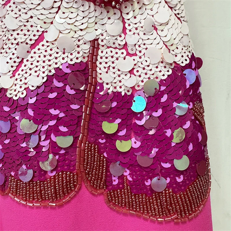 ชุดสตรีใหม่เลื่อมดอกไม้เย็บปักถักร้อยชุดยาวสําหรับฤดูใบไม้ร่วง 2025 รอบคอ SLIM FIT MIDI ชุดเดรสปาร์ตี้หรูหรา