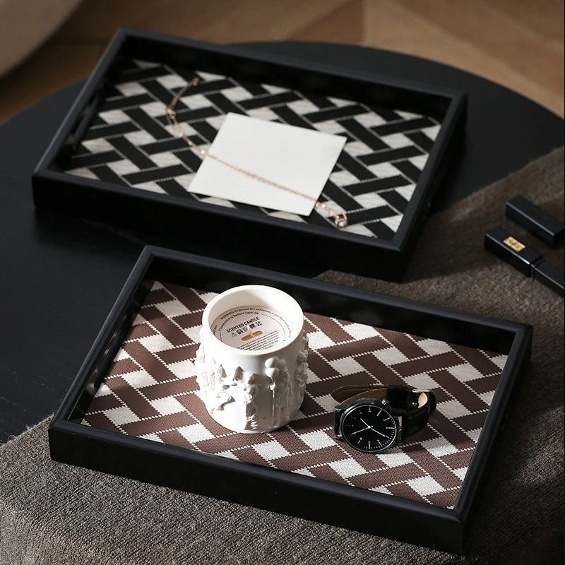 

Light luxury leather wood tray rectangular living room tea table aromatherapy storage tray
