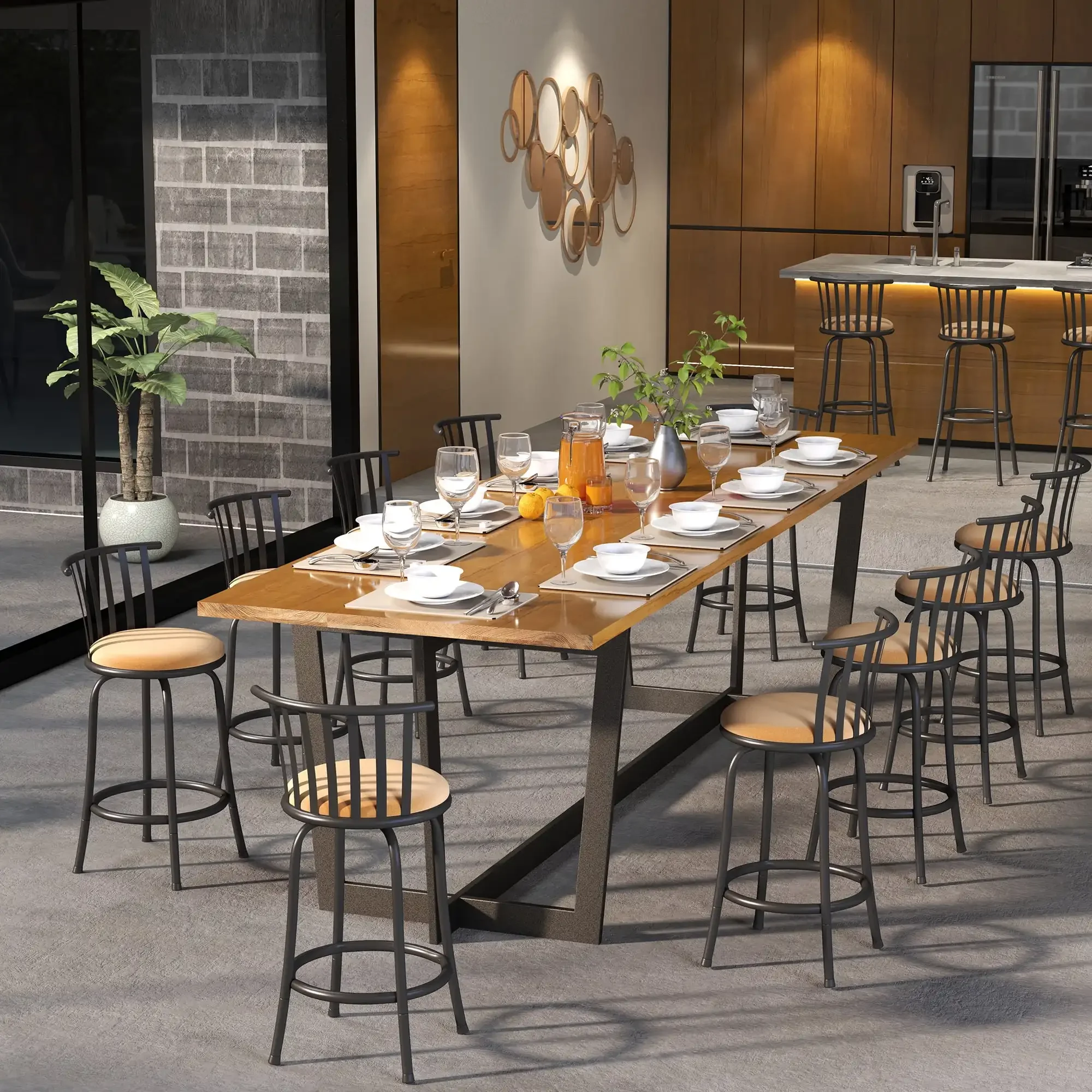 Conjunto de bancos de bar giratórios de 3, bancos de bar modernos de 29 polegadas de altura para ilha de cozinha doméstica, marrom