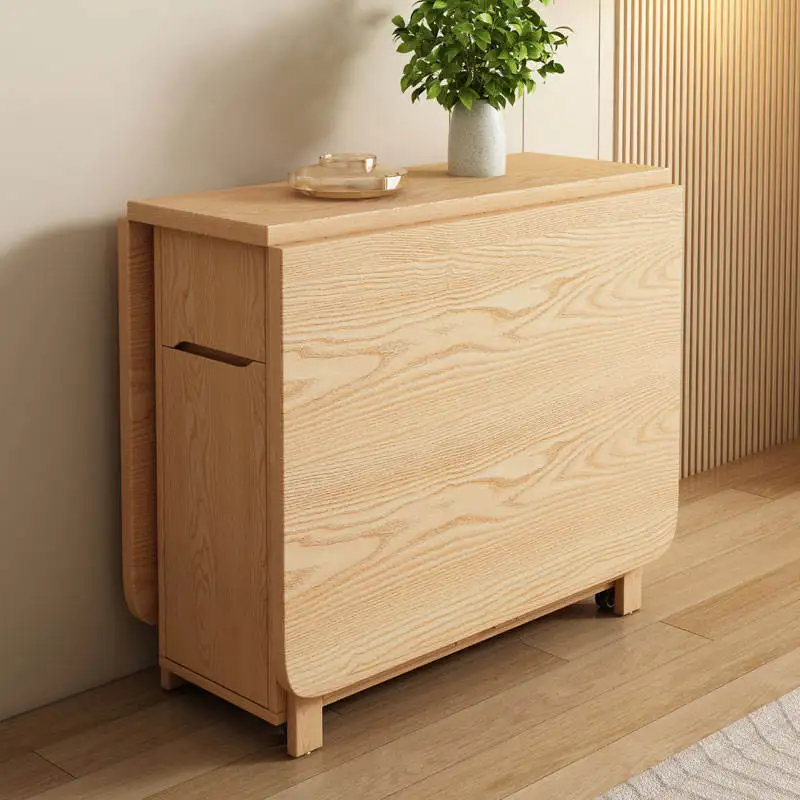 household modern multi-functional solid wood dining table retractable folding extendable environmental protection convenient