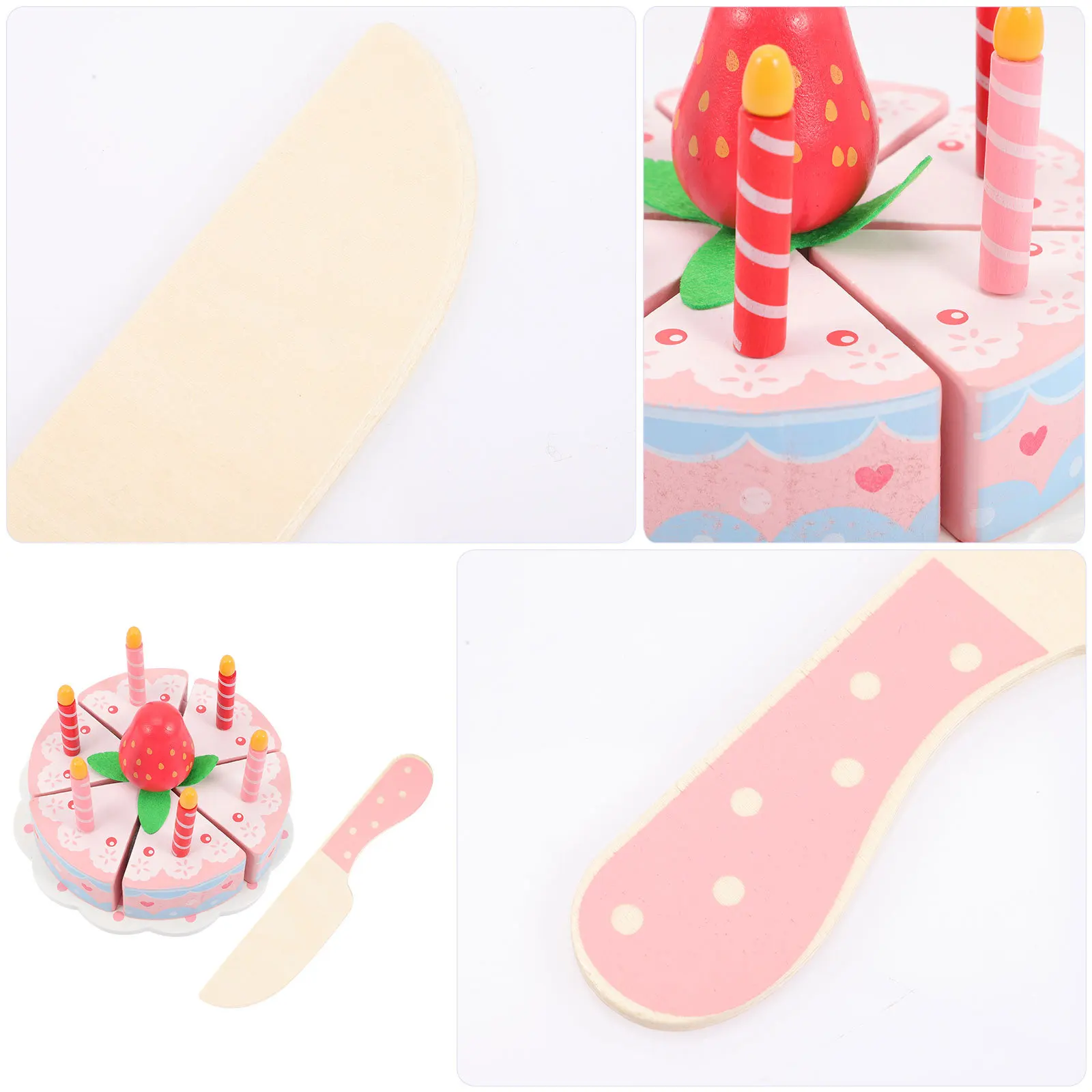 1セット シミュレーション誕生日ケーキ 木製カットプレイセット 教育用子供向けごっこ遊びキッチンゲーム シミュレーション誕生日ケーキおもちゃ