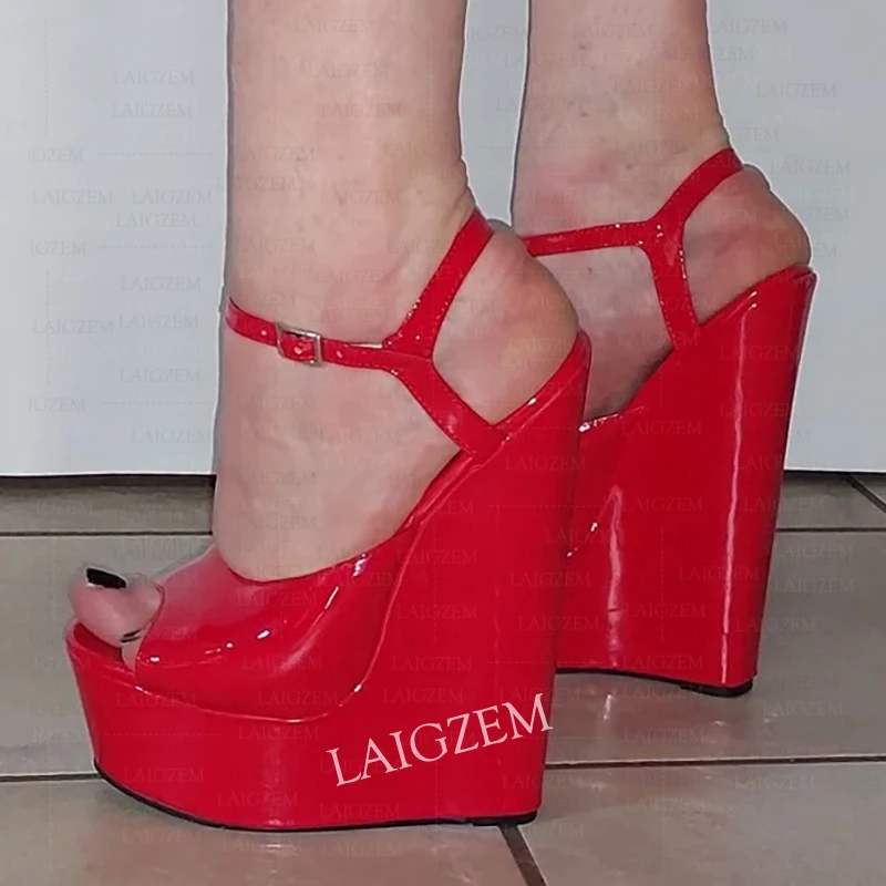 

ZHIMA Women Pumps 5CM Platform 20CM Shiny Steep High Heels Sandals Peep Toe Handmade Fetish Shoes Woman Large Size 38 42 45 48