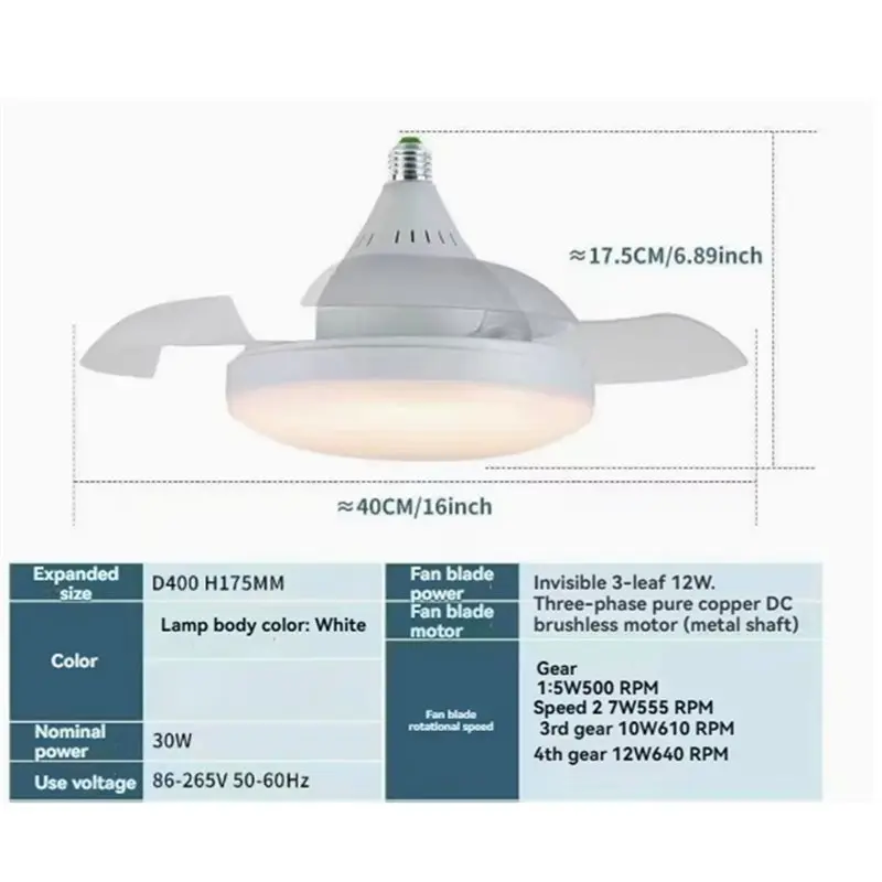B06B-Ceiling Fan With Remote Control Retractable Blades Quiet Fan Light 3 Speeds And Dimmable Lighting Functionality