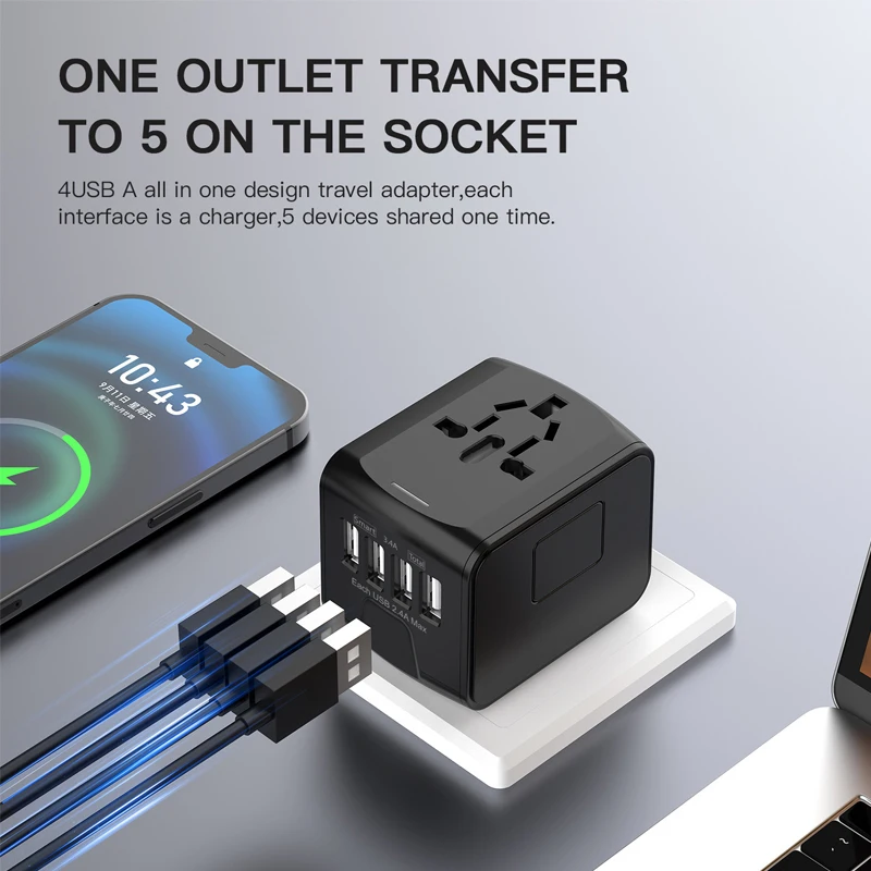 Xiaomi Socket Universal Travel Adapter With 4 USB Ports Fast Charging Global Travel Plug AC Socket Home Improvement Device