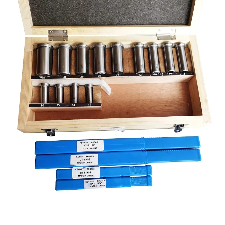 22pcs Metric Keyway Broach Set, HSS Keyway Tool with Bushing Shim Set 12-30mm for CNC Machine B Type 4mm 5mm + C Type 6mm 8mm