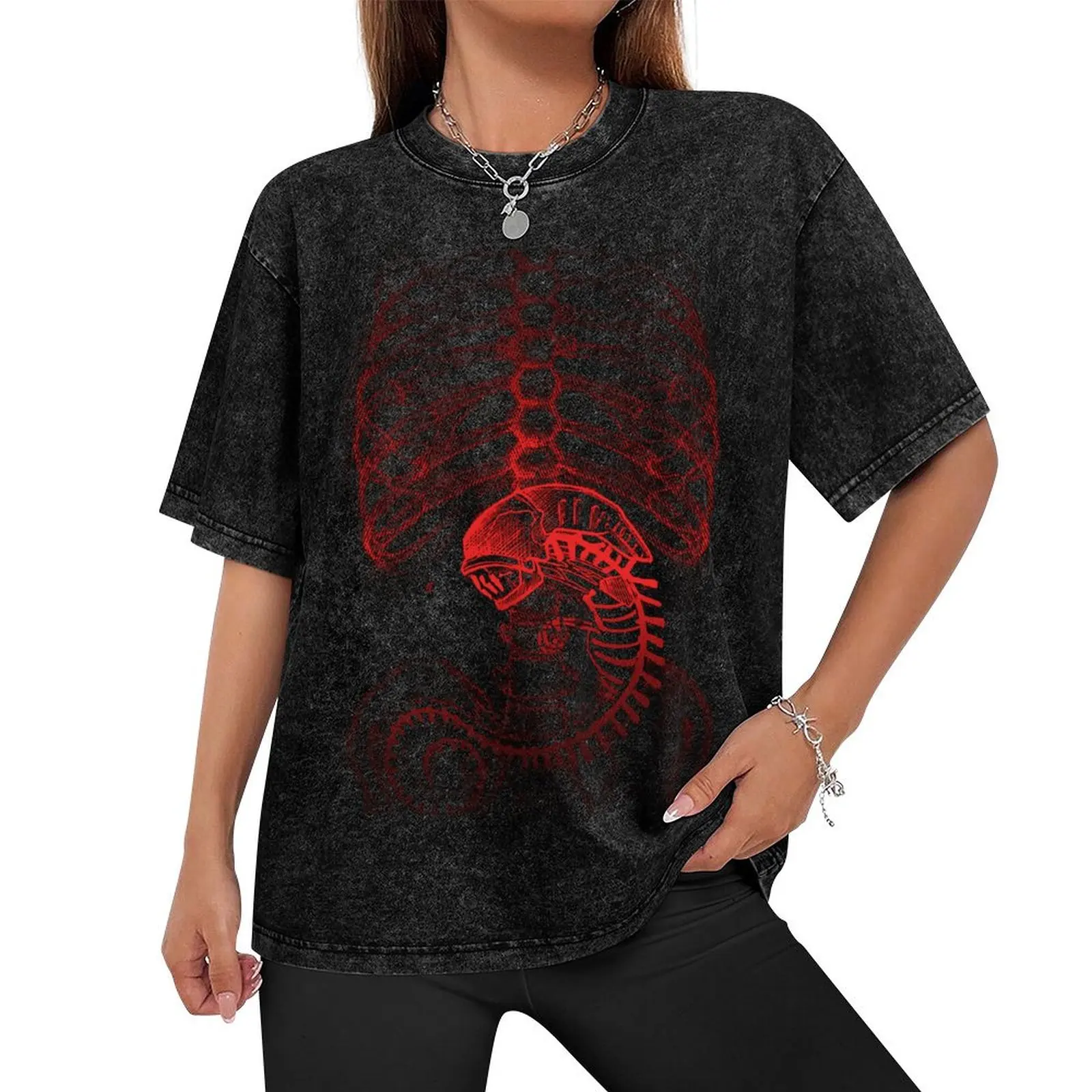 Alien Radiography, X-Ray. Red T-Shirt custom t shirt vintage graphic tee luxury t-shirt mens graphic t-shirts